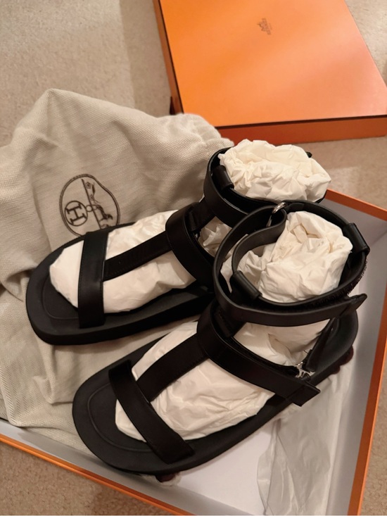 Hermes Shoes - Hermes Black Leather Sandals